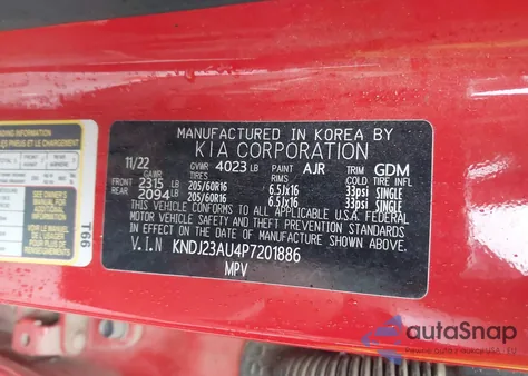 2023 Kia Soul Lx z USA, uszkodzony, nr VIN KNDJ23AU4P7201886